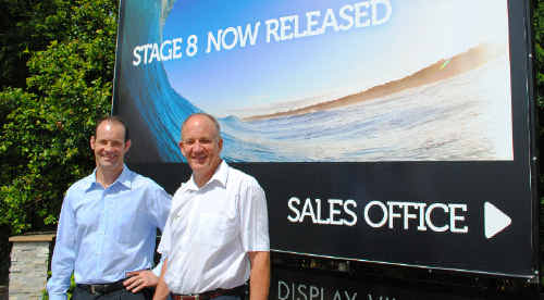 Development manager Dale Scotcher with project marketing agent Lance Cotterill from North Estate Agents welcome the latest release of the popular Seabreeze estate at Pottsville. Development manager Dale Scotcher with project marketing agent Lance Cotterill from North Estate Agents welcome the latest release of the popular Seabreeze estate at Pottsville.